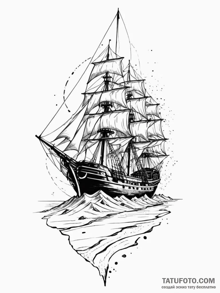 A ship sailing on a sea of sand, tattoo drawi... - эскиз тату (№1751226013_0, 29.06.2025 19:40) — Tatufoto.com