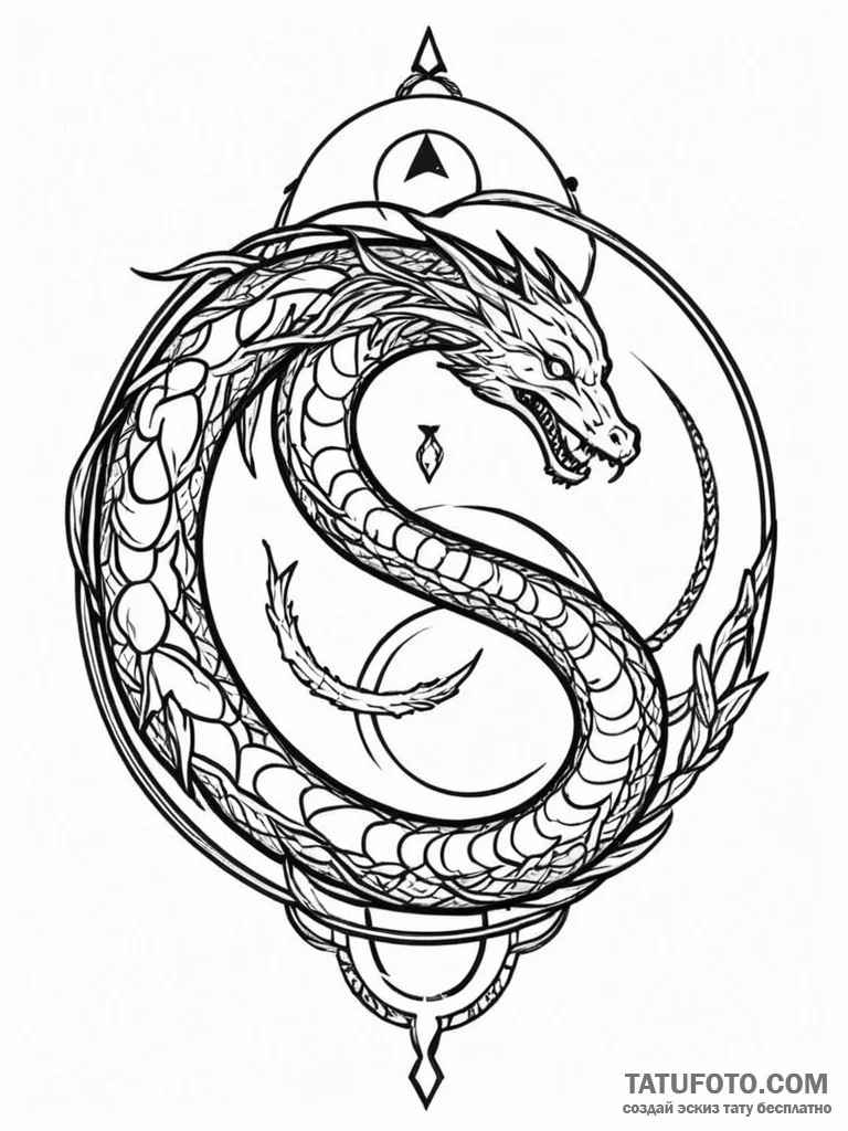 Eclipse serpent clutching sigil, ink illustra... - эскиз тату (№1751226331_0, 29.06.2025 19:45) — Tatufoto.com