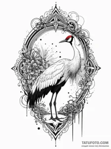 A red-crowned crane dancing, tattoo line art,... - эскиз тату (№1751226889_0, 29.06.2025 19:54) — Tatufoto.com