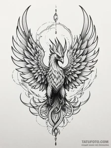 Ice phoenix with jagged wings, tattoo line ar... - эскиз тату (№1751227034_0, 29.06.2025 19:57) — Tatufoto.com
