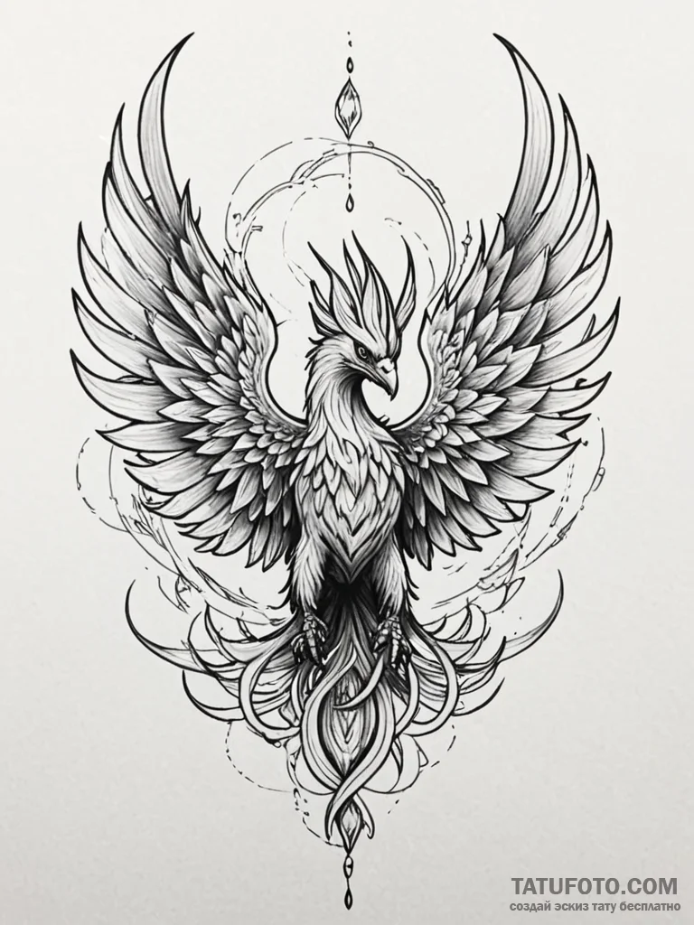 Ice phoenix with jagged wings, tattoo line ar... - эскиз тату (№1751227034_0, 29.06.2025 19:57) — Tatufoto.com