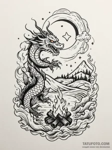 A cozy campfire burning in a wilderness setti... - эскиз тату (№1751228168_0, 29.06.2025 20:16) — Tatufoto.com