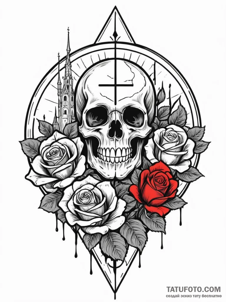 Salt circle beneath spectral spire, ink illus... - эскиз тату (№1751228575_0, 29.06.2025 20:22) — Tatufoto.com