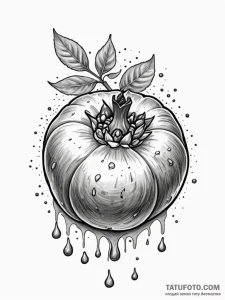 Pomegranate seeds falling through mist, tatto... - эскиз тату (№1751230157_0, 29.06.2025 20:49) — Tatufoto.com