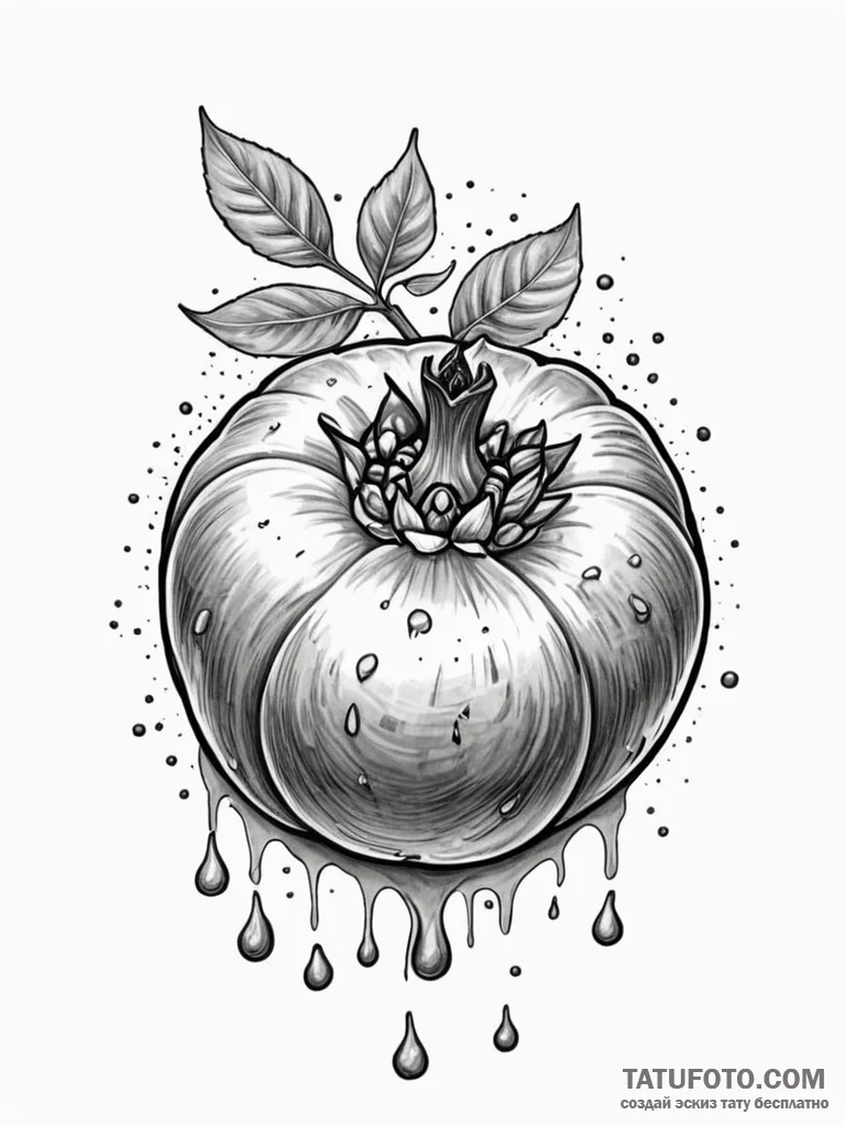 Pomegranate seeds falling through mist, tatto... - эскиз тату (№1751230157_0, 29.06.2025 20:49) — Tatufoto.com