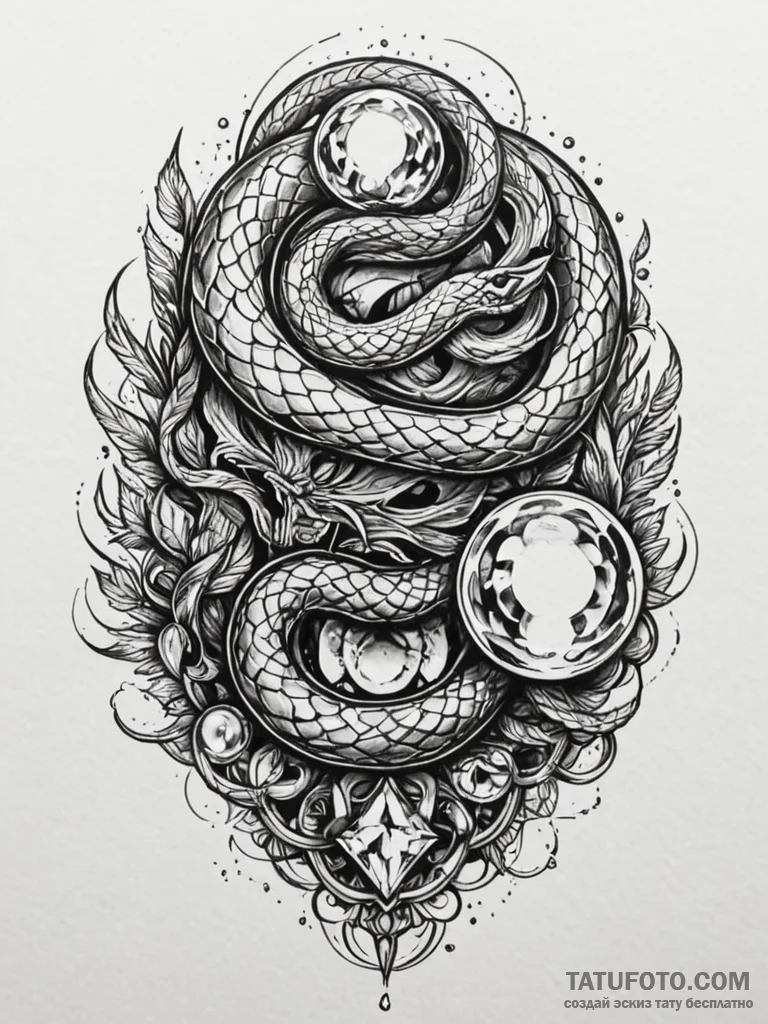Arcane serpent circling crystal orb, tattoo f... - эскиз тату (№1751230248_0, 29.06.2025 20:50) — Tatufoto.com
