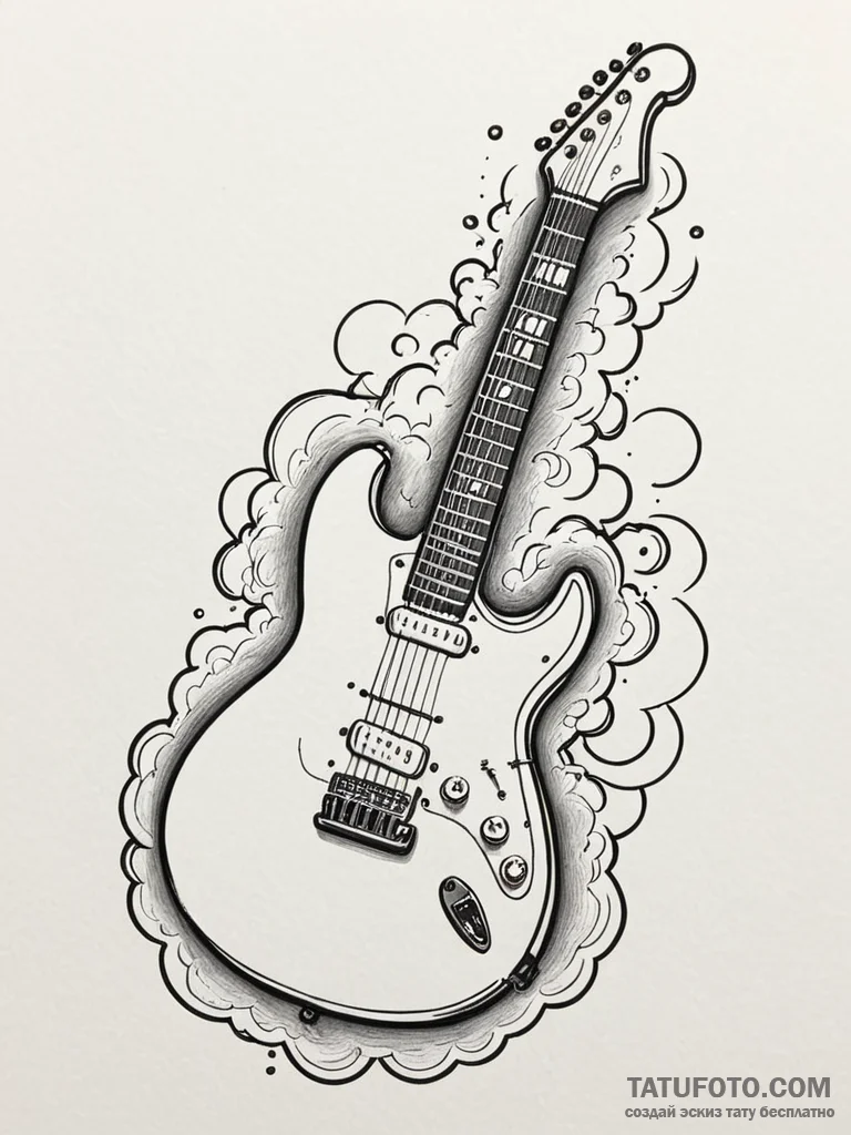 Electric guitar plugged into a thundercloud,... - эскиз тату (№1751230423_0, 29.06.2025 20:53) — Tatufoto.com