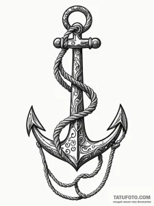 A ship's anchor entwined with rope, tattoo dr... - эскиз тату (№1751230523_0, 29.06.2025 20:55) — Tatufoto.com