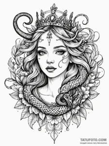Nymph crowned with serpent, ink illustration... - эскиз тату (№1751230601_0, 29.06.2025 20:56) — Tatufoto.com