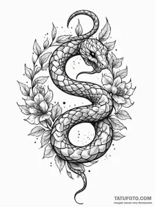 Ice snake coiled in frozen bloom, tattoo line... - эскиз тату (№1751230835_0, 29.06.2025 21:00) — Tatufoto.com