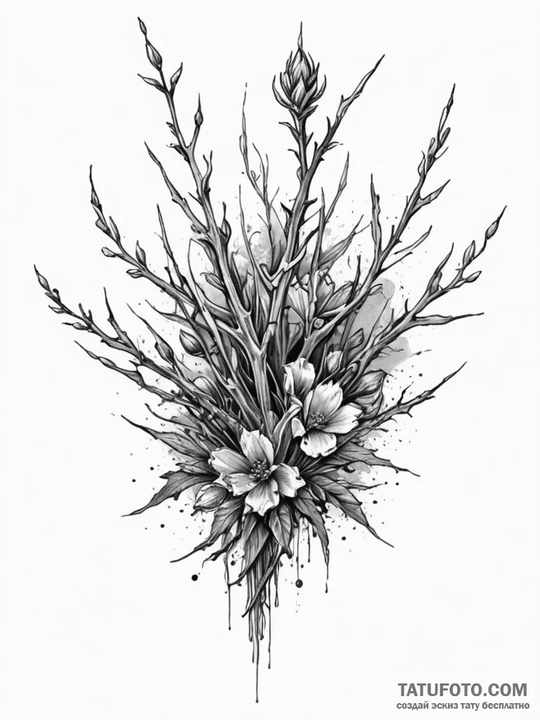 Frosted bloom sprouting bone thorns, artistic... - эскиз тату (№1751230917_0, 29.06.2025 21:01) — Tatufoto.com
