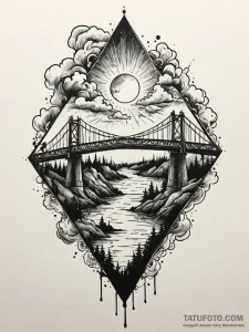 Quartz bridge beneath spectral clouds, tattoo... - эскиз тату (№1751231017_0, 29.06.2025 21:03) — Tatufoto.com