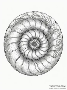 Nautilus shell, its spiral following the gold... - эскиз тату (№1751231202_0, 29.06.2025 21:06) — Tatufoto.com