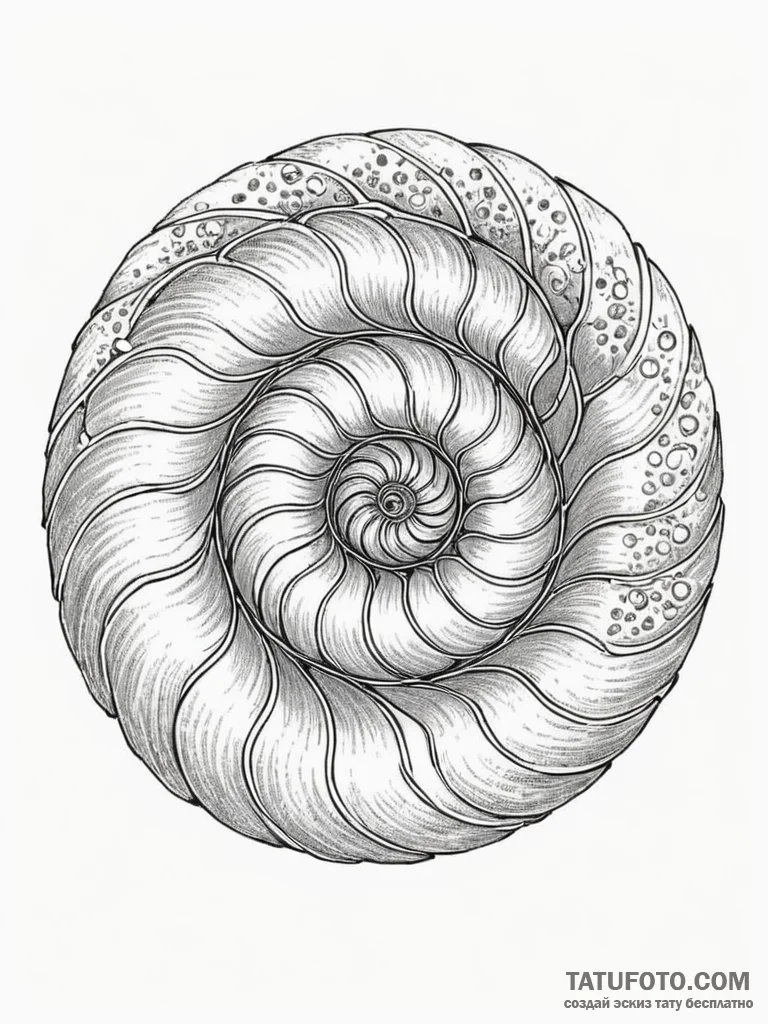 Nautilus shell, its spiral following the gold... - эскиз тату (№1751231202_0, 29.06.2025 21:06) — Tatufoto.com