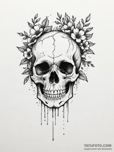 Bone flowers blooming from skull, tattoo line... - эскиз тату (№1751231491_0, 29.06.2025 21:11) — Tatufoto.com
