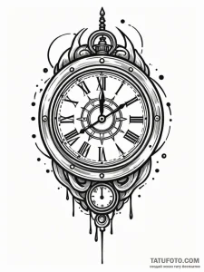 Clock with shattered pendulum, ink illustrati... - эскиз тату (№1751232228_0, 29.06.2025 21:23) — Tatufoto.com