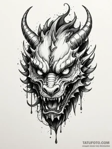 Dragon mask forged from iron, ink illustratio... - эскиз тату (№1751232411_0, 29.06.2025 21:26) — Tatufoto.com