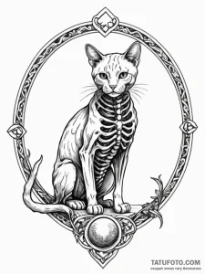 Cat skeleton clutching ancient coin, tattoo l... - эскиз тату (№1751232504_0, 29.06.2025 21:28) — Tatufoto.com