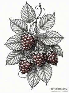 Raspberry, tattoo line art, sepia tone sketch... - эскиз тату (№1751232591_0, 29.06.2025 21:29) — Tatufoto.com