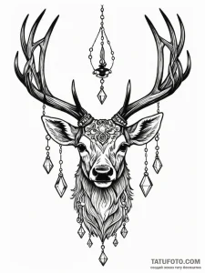 Stag with a crystal chandelier hanging from i... - эскиз тату (№1751232778_0, 29.06.2025 21:32) — Tatufoto.com