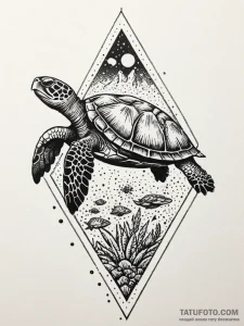 Island turtle carrying a lost civilization on... - эскиз тату (№1751232924_0, 29.06.2025 21:35) — Tatufoto.com