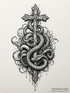 Water serpent coiling through ruins, tattoo f... - эскиз тату (№1751233688_0, 29.06.2025 21:48) — Tatufoto.com