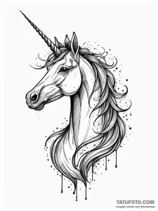 Unicorn whose horn is a twisted, iridescent d... - эскиз тату (№1751234139_0, 29.06.2025 21:55) — Tatufoto.com