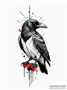 Black raven with stitched beak, tattoo sketch... - эскиз тату (№1751235610_0, 29.06.2025 22:20) — Tatufoto.com