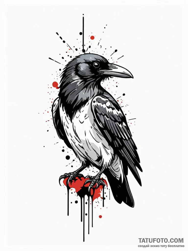 Black raven with stitched beak, tattoo sketch... - эскиз тату (№1751235610_0, 29.06.2025 22:20) — Tatufoto.com