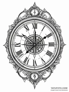 A detailed broken clock showing a specific ti... - эскиз тату (№1751236312_0, 29.06.2025 22:31) — Tatufoto.com