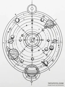 Orrery (mechanical model of the solar system)... - эскиз тату (№1751236492_0, 29.06.2025 22:34) — Tatufoto.com