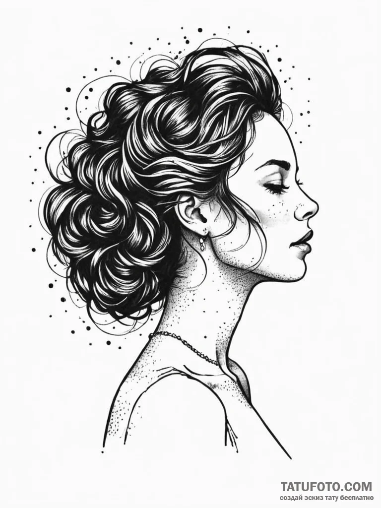Female silhouette in profile, her hair a flow... - эскиз тату (№1751236581_0, 29.06.2025 22:36) — Tatufoto.com