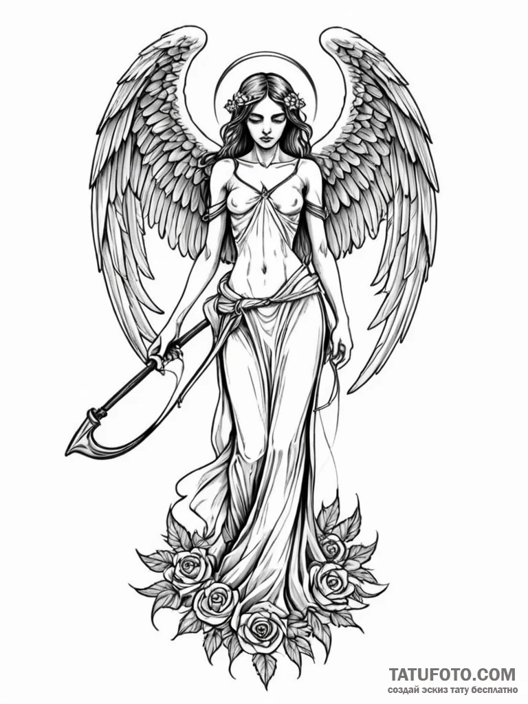 Angel of death with scythe, tattoo line art,... - эскиз тату (№1751237085_0, 29.06.2025 22:44) — Tatufoto.com