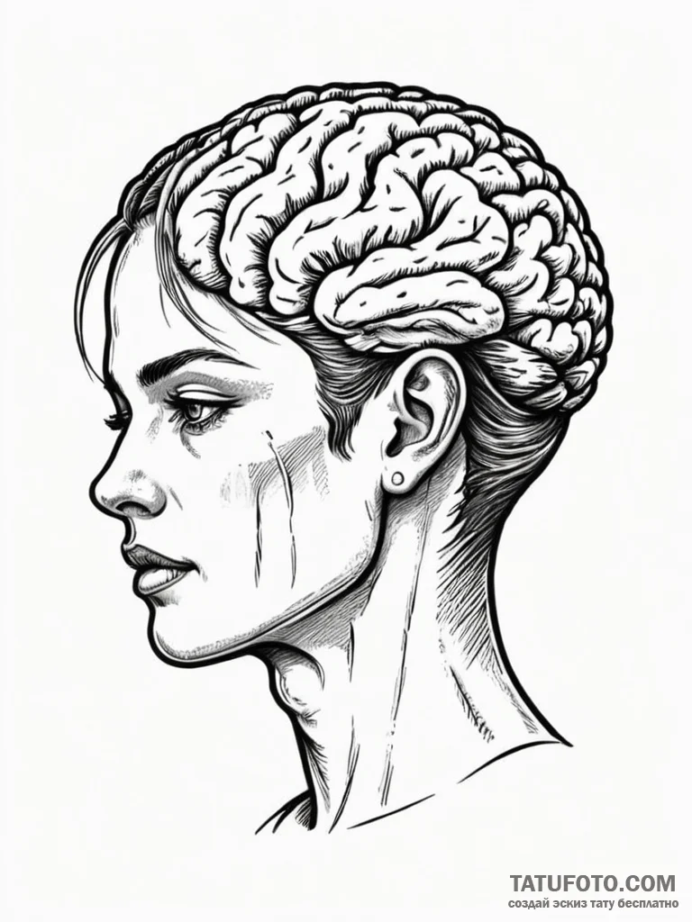 Human head with exposed holographic brain, ta... - эскиз тату (№1751237165_0, 29.06.2025 22:46) — Tatufoto.com