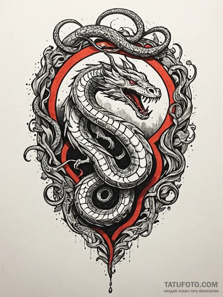 Ancient serpent slithering over crumbling wal... - эскиз тату (№1751237261_0, 29.06.2025 22:47) — Tatufoto.com