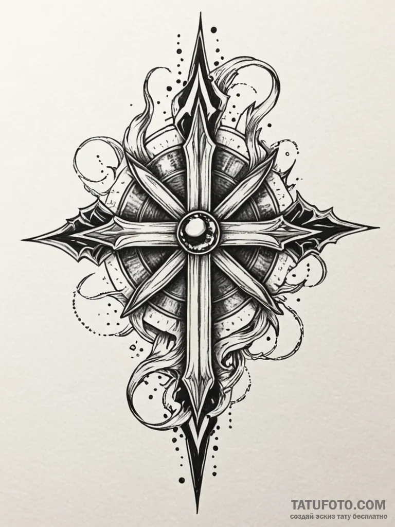 Jewel blade devouring celestial flame, tattoo... - эскиз тату (№1751238163_0, 29.06.2025 23:02) — Tatufoto.com
