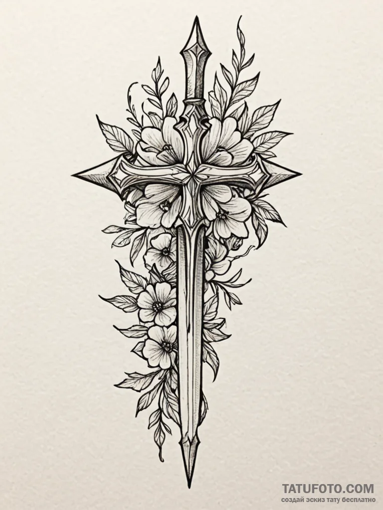 Glacial dagger through spectral bloom, tattoo... - эскиз тату (№1751239031_0, 29.06.2025 23:17) — Tatufoto.com