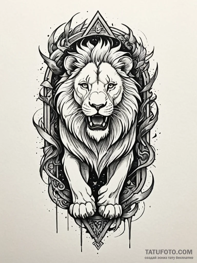Angelic lion walking through shattered temple... - эскиз тату (№1751239117_0, 29.06.2025 23:18) — Tatufoto.com