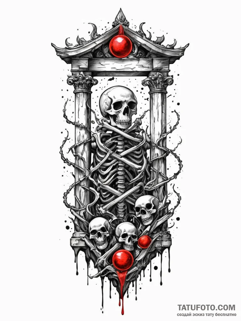 Pillar of bones beneath celestial gate, tatto... - эскиз тату (№1751239209_0, 29.06.2025 23:20) — Tatufoto.com