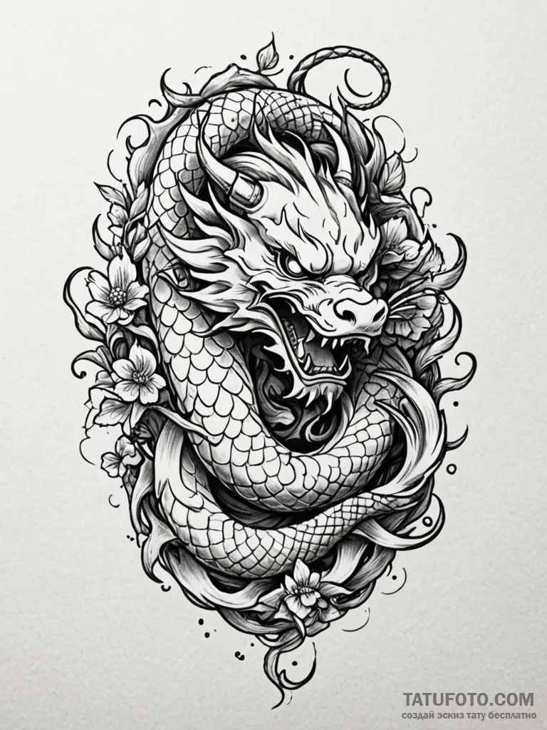 Graven serpent crowned in roots, tattoo sketc... - эскиз тату (№1751240219_0, 29.06.2025 23:36) — Tatufoto.com