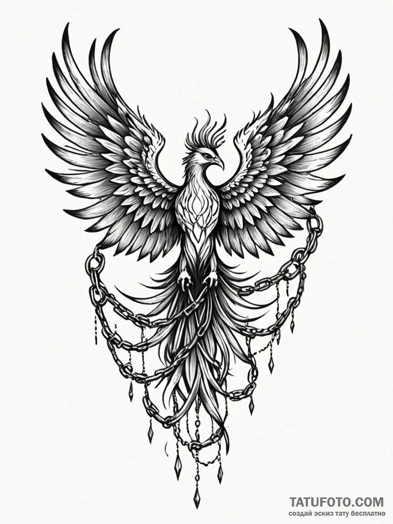 Phoenix wings wrapped in chains, concept art... - эскиз тату (№1751240319_0, 29.06.2025 23:38) — Tatufoto.com
