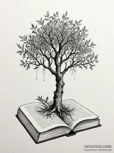 A tree growing out of an open book, artistic... - эскиз тату (№1751240408_0, 29.06.2025 23:40) — Tatufoto.com