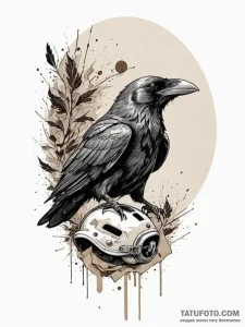 Battle-scarred helmet with a raven perched on... - эскиз тату (№1751241215_0, 29.06.2025 23:53) — Tatufoto.com