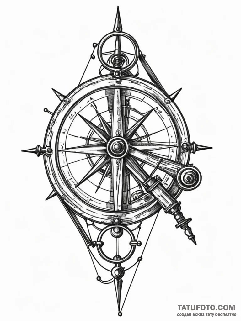 Sextant, concept art for tattoo, stylized int... - эскиз тату (№1751241381_0, 29.06.2025 23:56) — Tatufoto.com