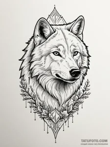 Arctic wolf with frost breath, tattoo line ar... - эскиз тату (№1751241632_0, 30.06.2025 00:00) — Tatufoto.com