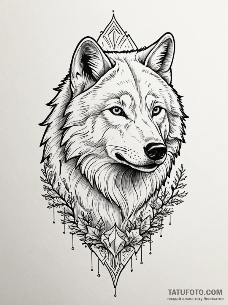 Arctic wolf with frost breath, tattoo line ar... - эскиз тату (№1751241632_0, 30.06.2025 00:00) — Tatufoto.com