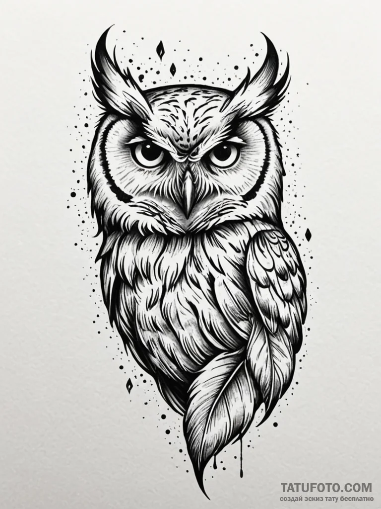 Owl feather burning with flame, concept art f... - эскиз тату (№1751241819_0, 30.06.2025 00:03) — Tatufoto.com