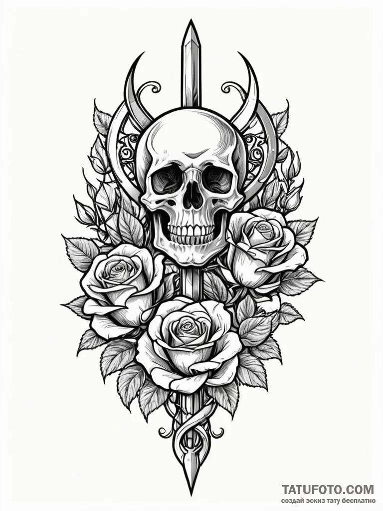 Quicksilver dagger beneath celestial bloom, t... - эскиз тату (№1751242096_0, 30.06.2025 00:08) — Tatufoto.com