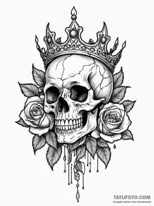 Cracked crown resting on skull, ink illustrat... - эскиз тату (№1751243194_0, 30.06.2025 00:26) — Tatufoto.com