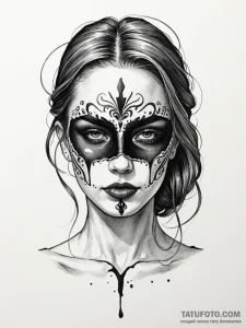Black mask leaking shadows, tattoo line art,... - эскиз тату (№1751243366_0, 30.06.2025 00:29) — Tatufoto.com